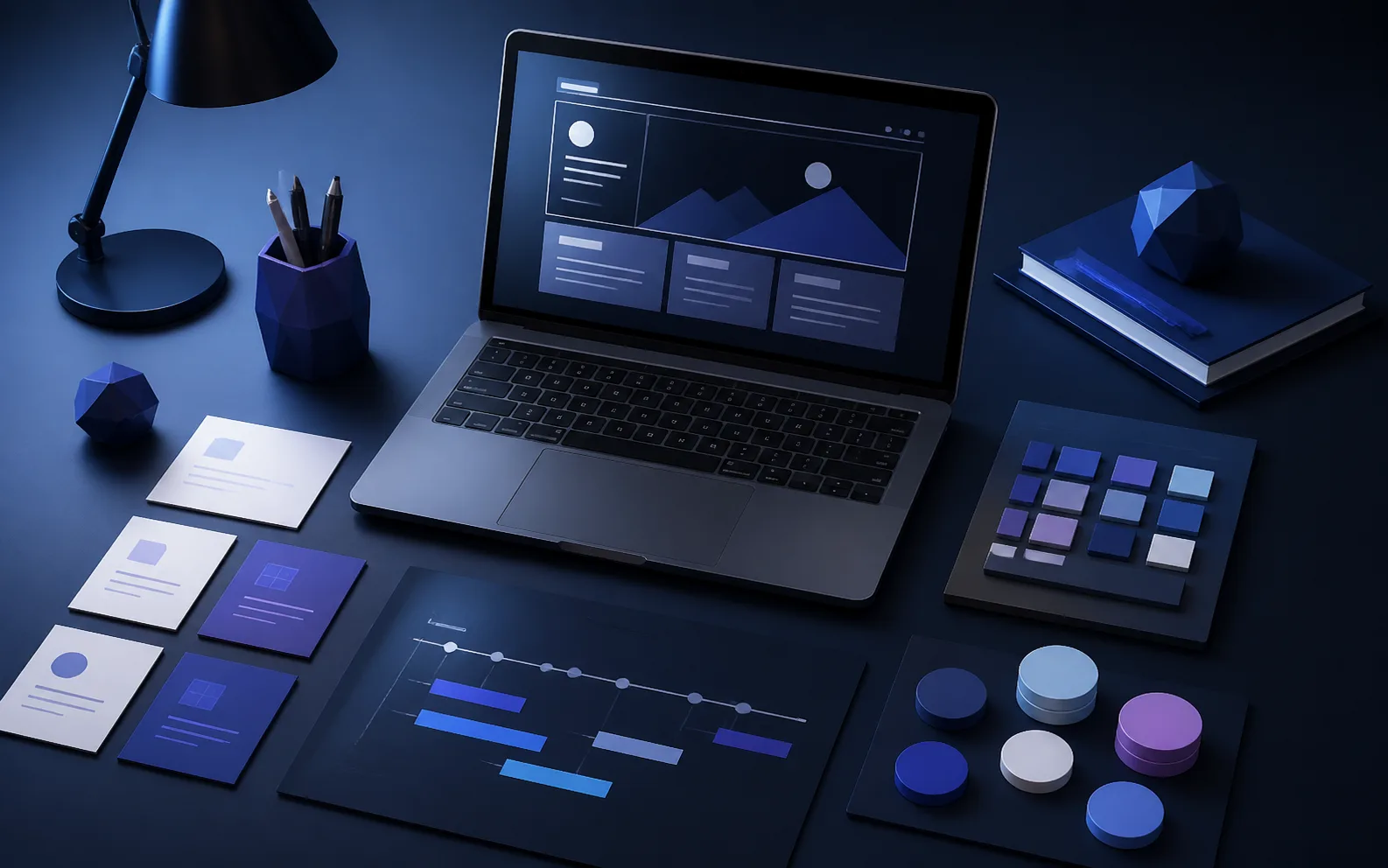 Editorial desk scene illustrating website planning, scope, and budgeting